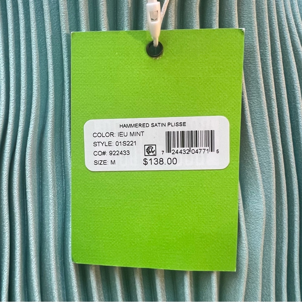 NWT Sam Edelman Hammered Satin Plissé Midi Dress Mint Green - M - Picture 6 of 6